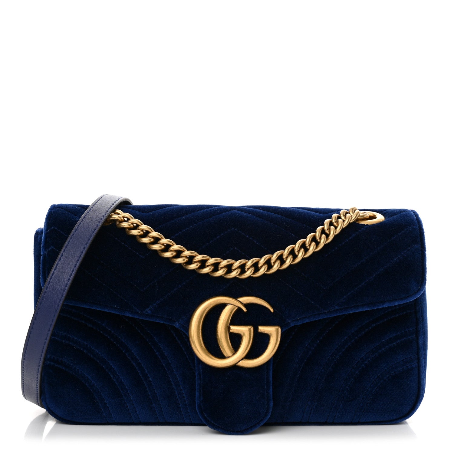 Gucci Velvet Matelasse Small GG Marmont Shoulder Bag Cobalt Blue 1 of 10