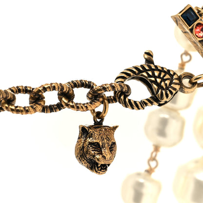 Gucci Crystal Pearl Double G Necklace Aged Gold Multicolor 4 of 5