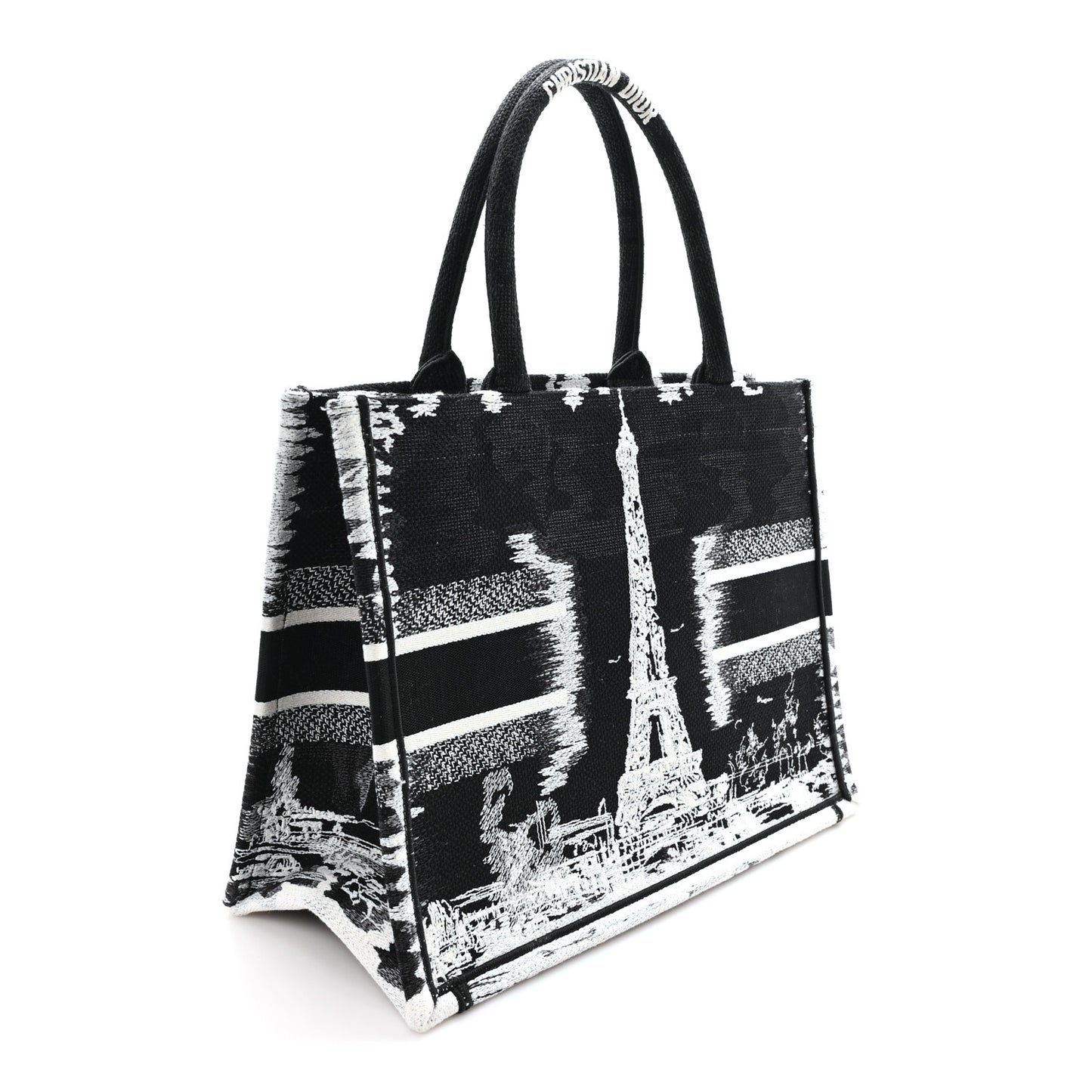 Canvas Embroidered Medium Paris Book Tote Black White