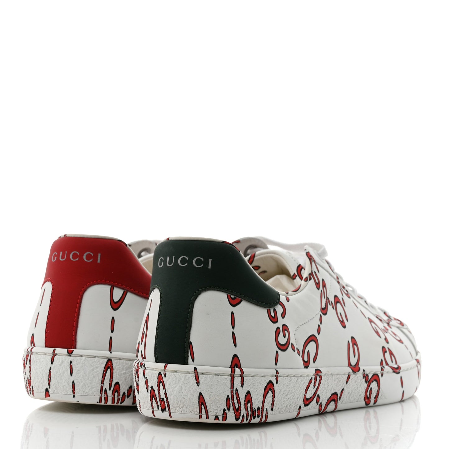 Calfskin GucciGhost Print Mens Ace Sneakers 7.5 White Hibiscus Red