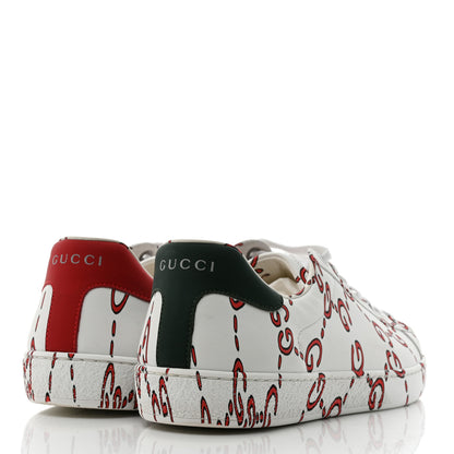 Gucci Calfskin GucciGhost Print Mens Ace Sneakers 7.5 White Hibiscus Red 4 of 9