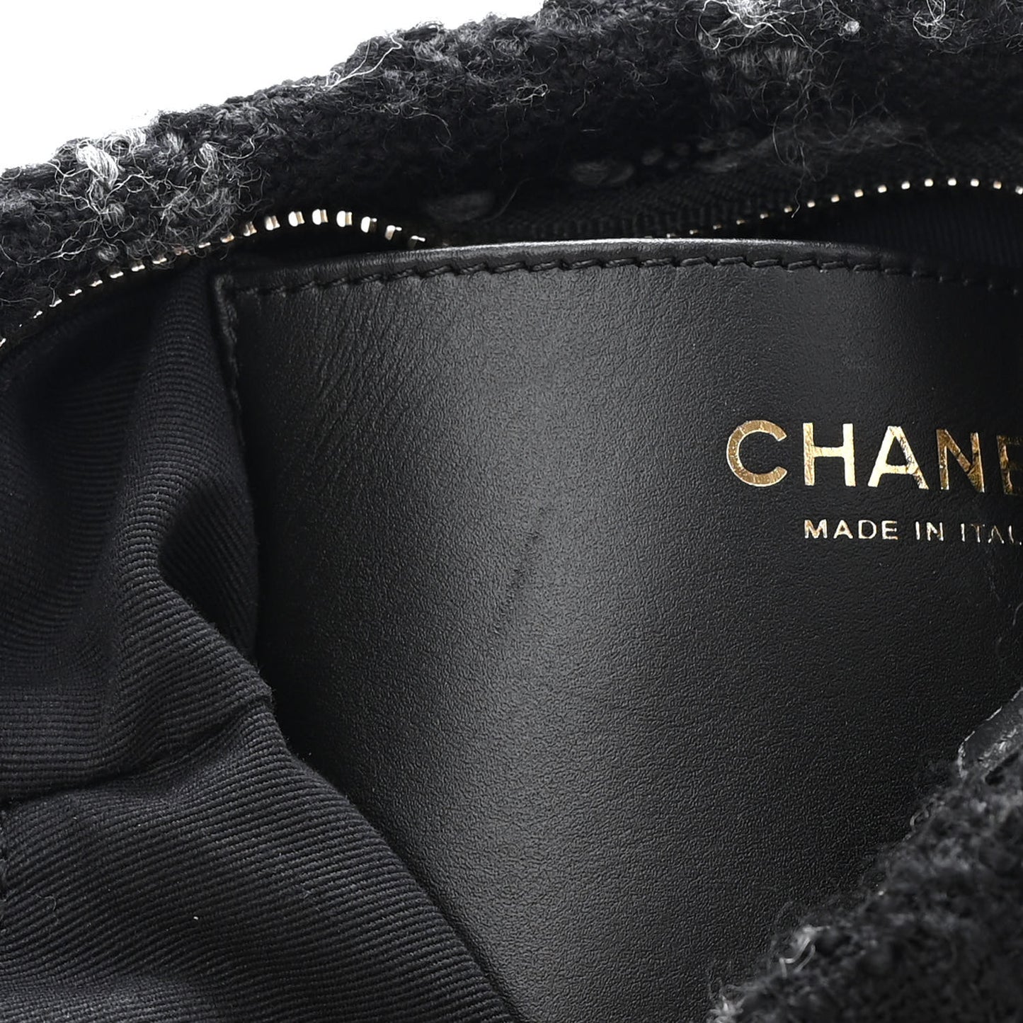 Cashmere Tweed Quilted CC Links Hobo Black Grey