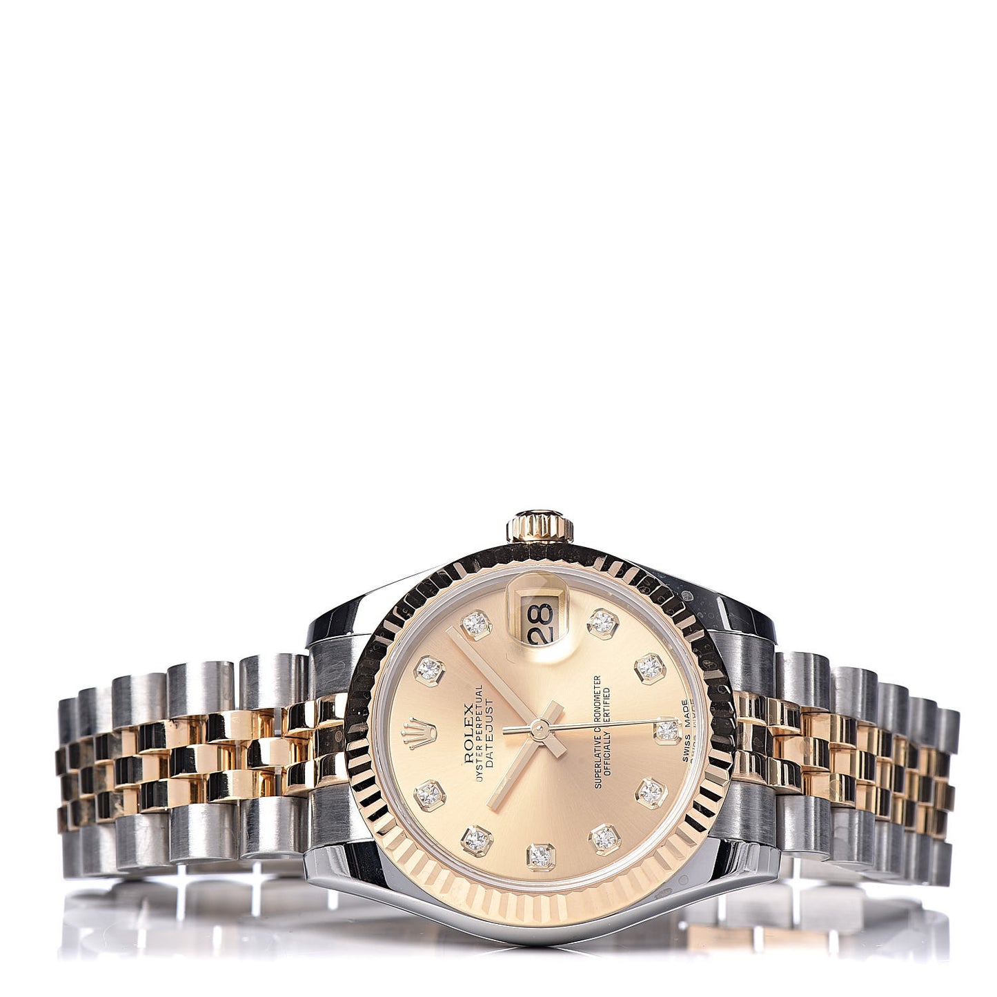 Stainless Steel 18K Yellow Gold Diamond 31mm Oyster Perpetual Datejust Watch Champagne 178273