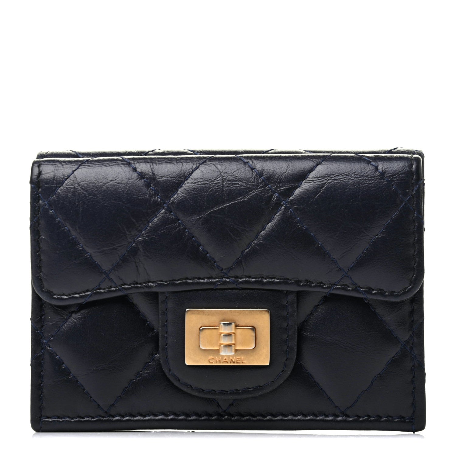 Chanel Aged Calfskin Quilted Reissue Compact Wallet Navy 1 of 8
