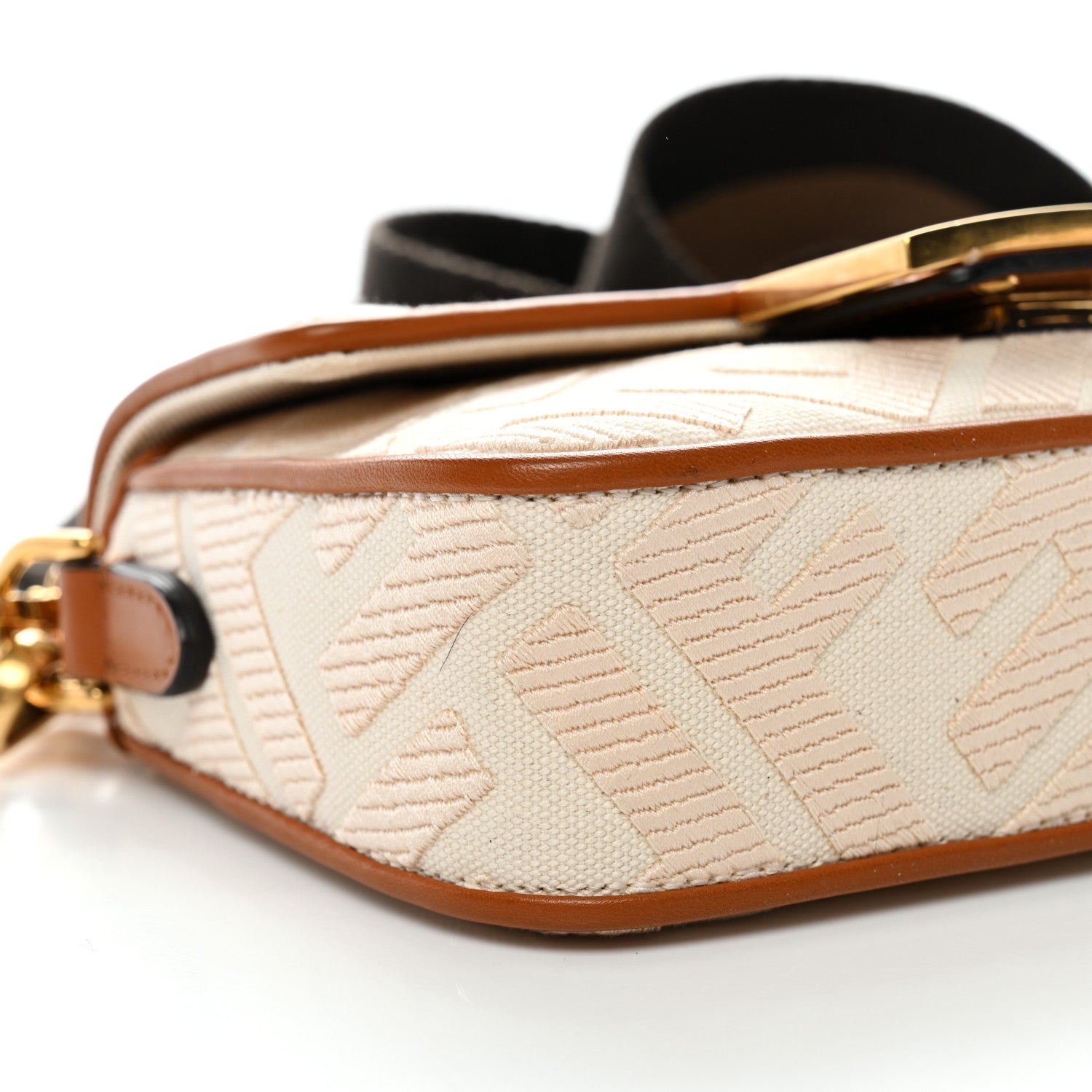 Fendi Canvas Vitello King Bi-Color Strap FF Embroidered Mini Baguette Grezzo Brandy Cuoio 8 of 9