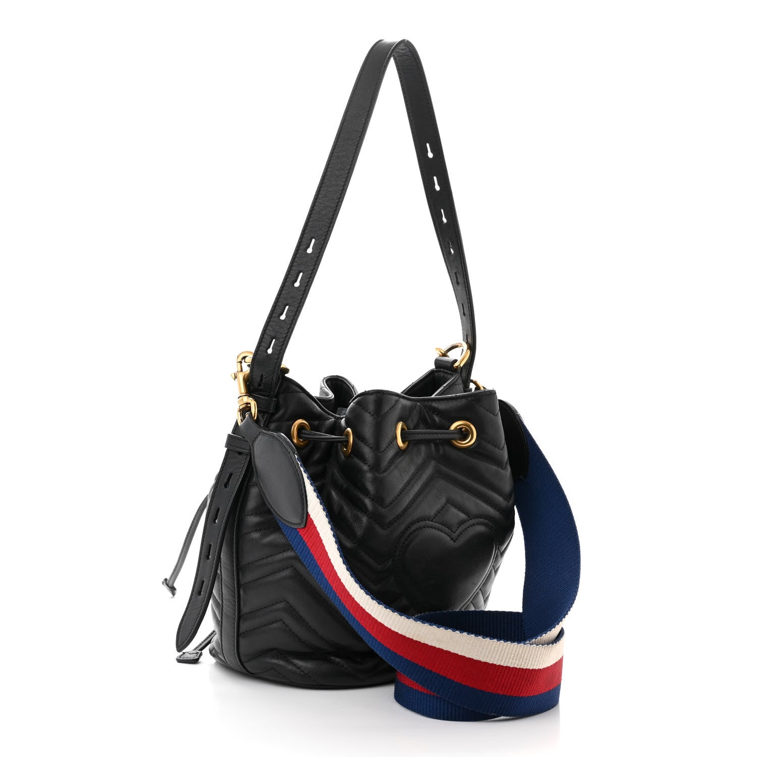 Gucci Calfskin Matelasse Sylvie Web GG Marmont Bucket Bag Black 2 of 15