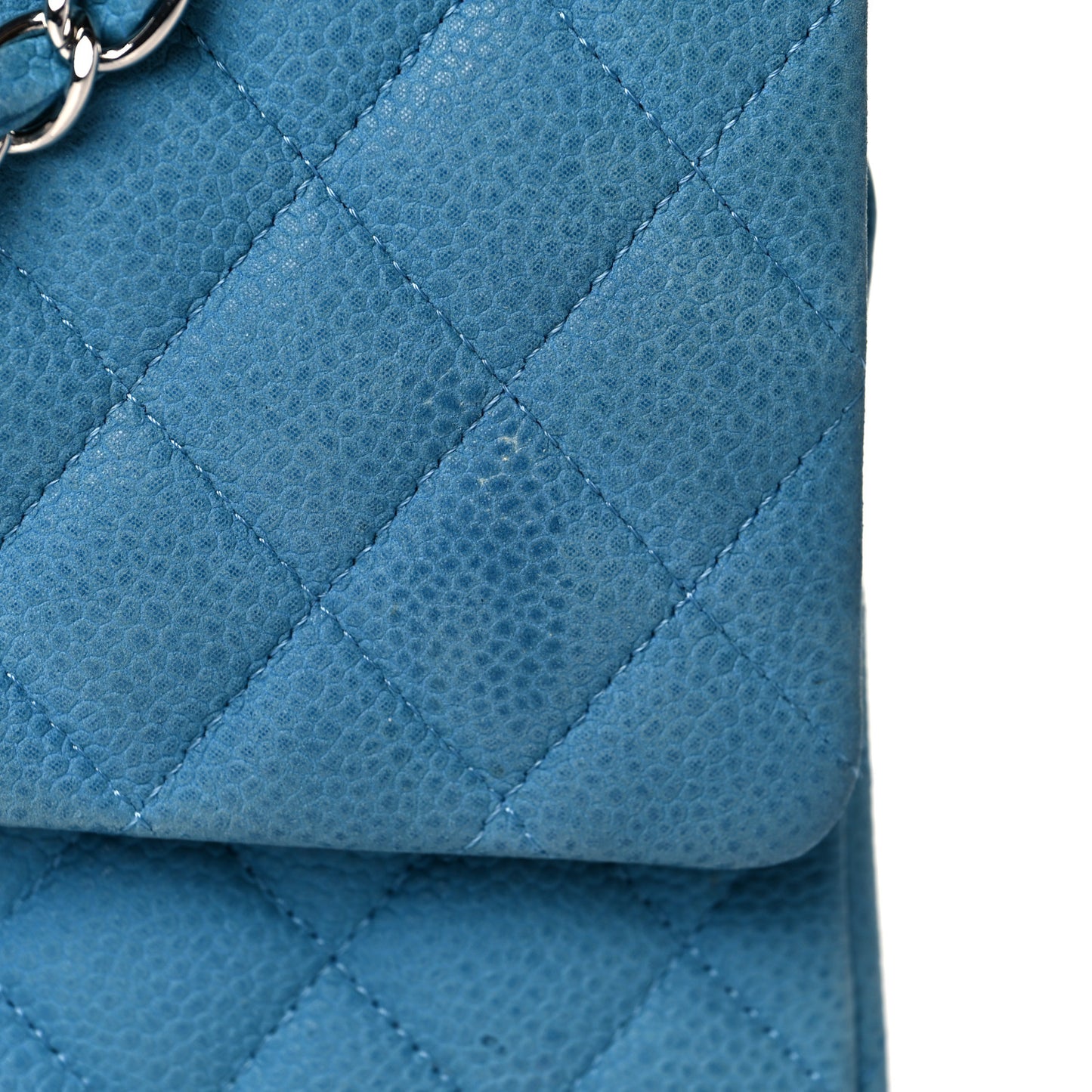 Iridescent Caviar Quilted Medium Double Flap Blue