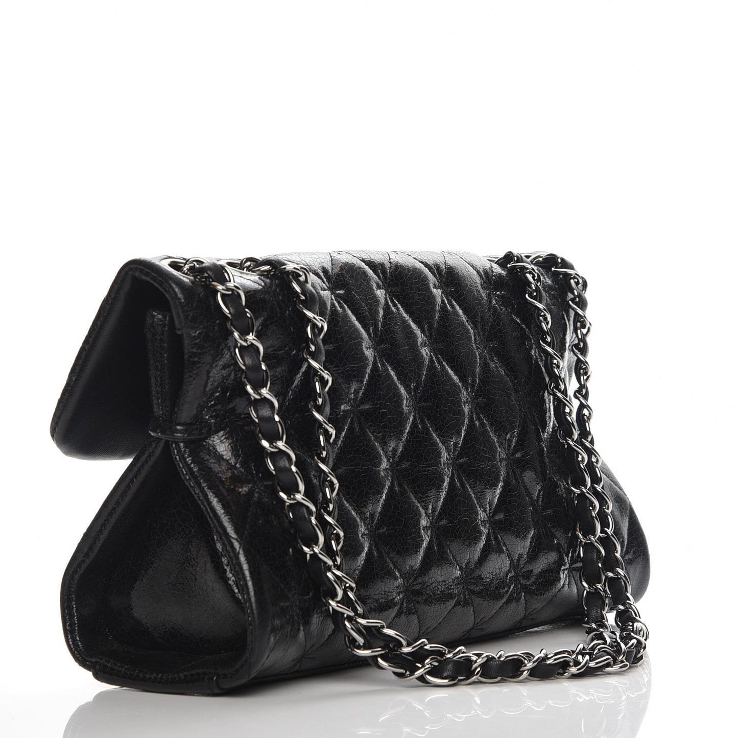 Glazed Crackled Calfskin Mademoiselle Flap Black