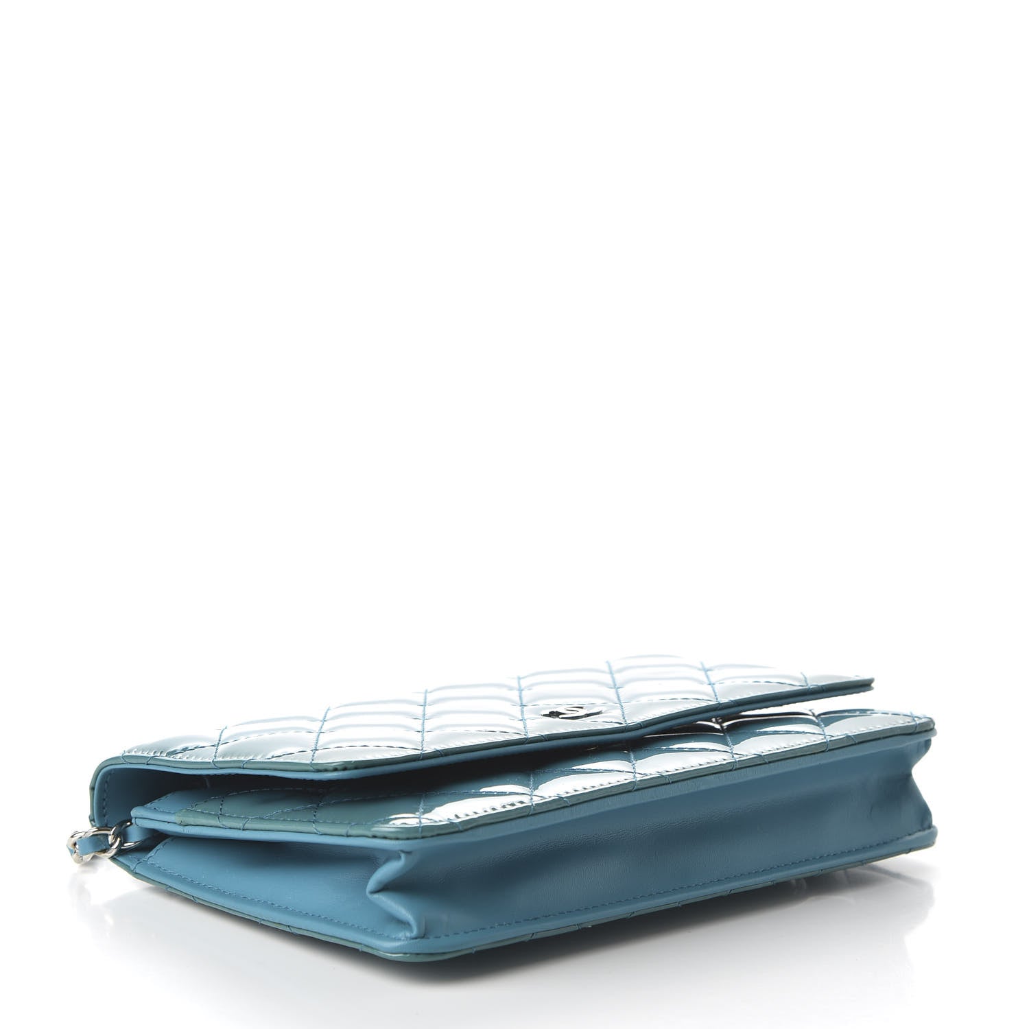 Chanel Patent Quilted Wallet On Chain WOC Blue 4 of 13