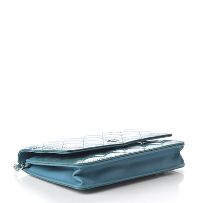 Chanel Patent Quilted Wallet On Chain WOC Blue 4 of 13