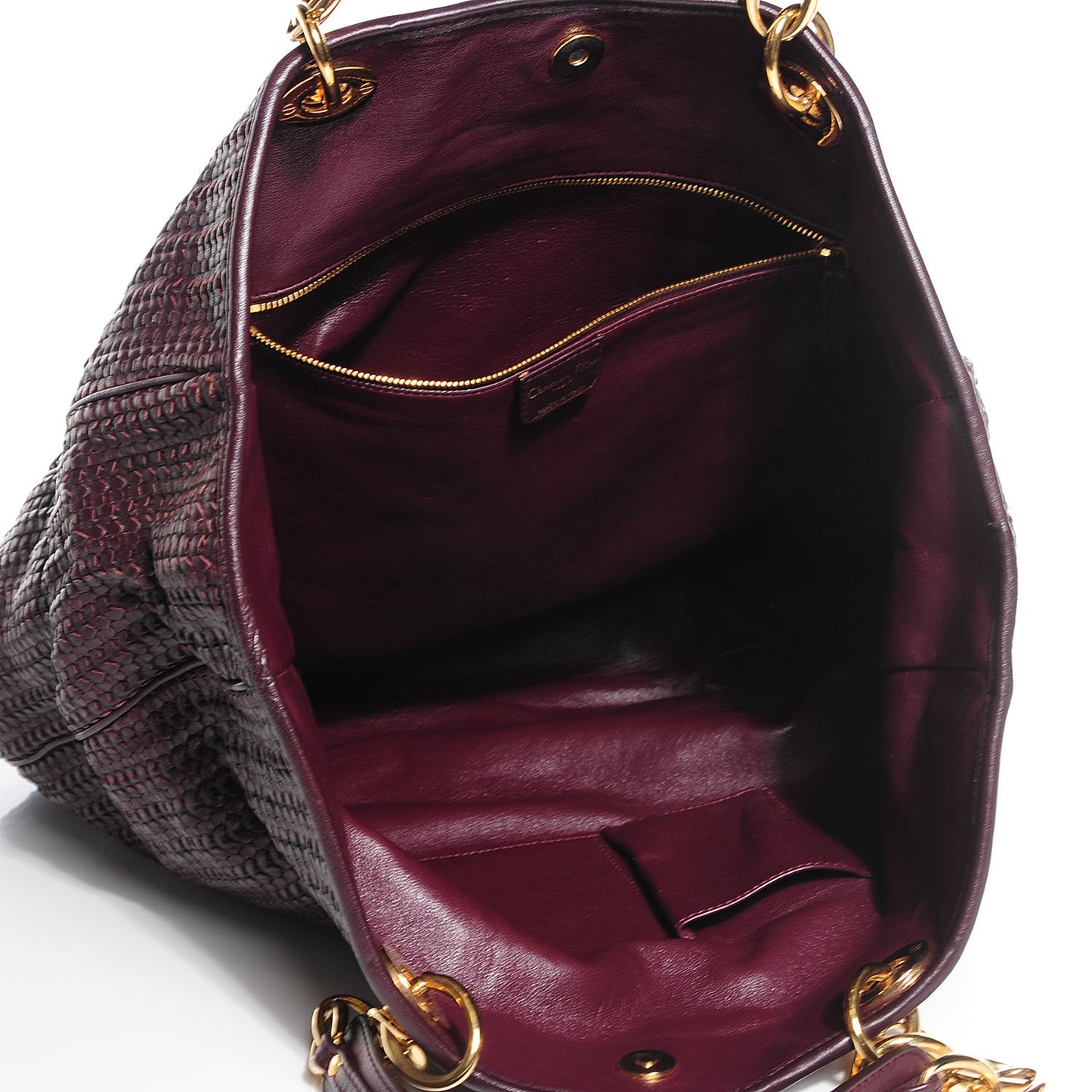 Lambskin Woven Large Dior Soft Tote Burgundy