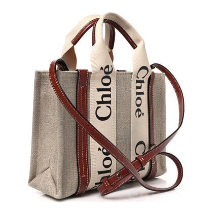 Chloe Cotton Calfskin Small Woody Ribbon Tote With Strap White Brown 3 of 10