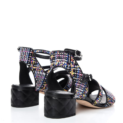 Chanel Tweed Lambskin Sandals 39 Black Blue Yellow Fuchsia 4 of 8