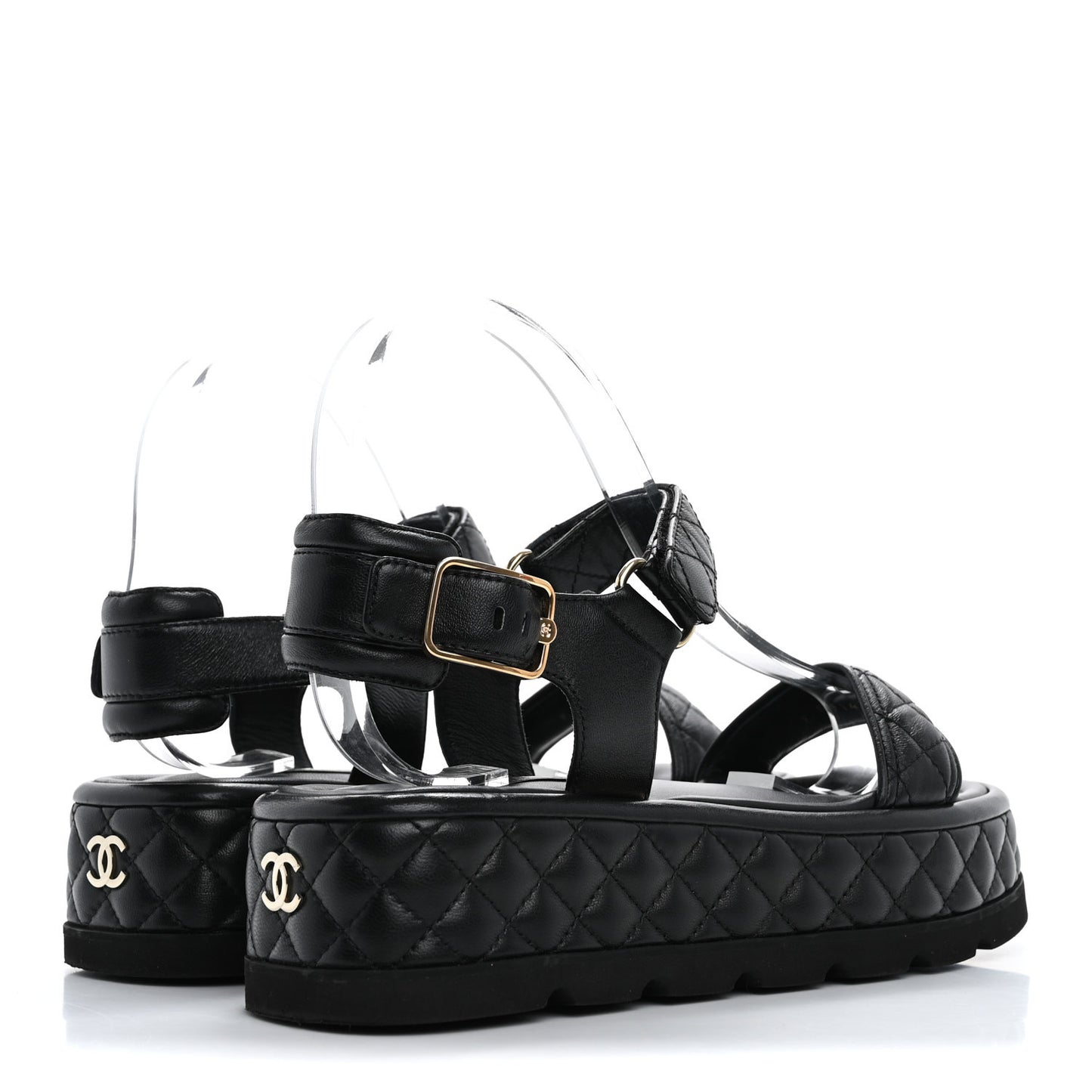 Lambskin Quilted Platform Sandals 37 Black