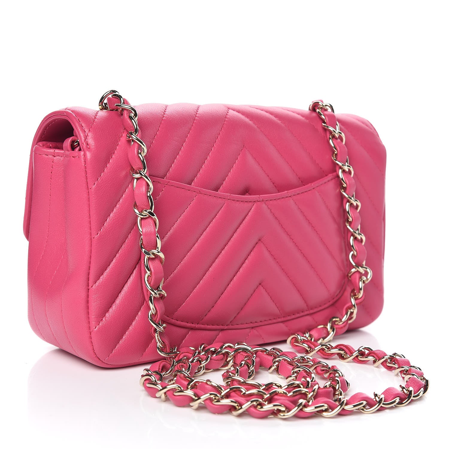 Chanel Lambskin Chevron Quilted Mini Rectangular Flap Fuchsia 3 of 10