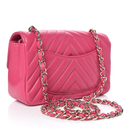 Chanel Lambskin Chevron Quilted Mini Rectangular Flap Fuchsia 3 of 10