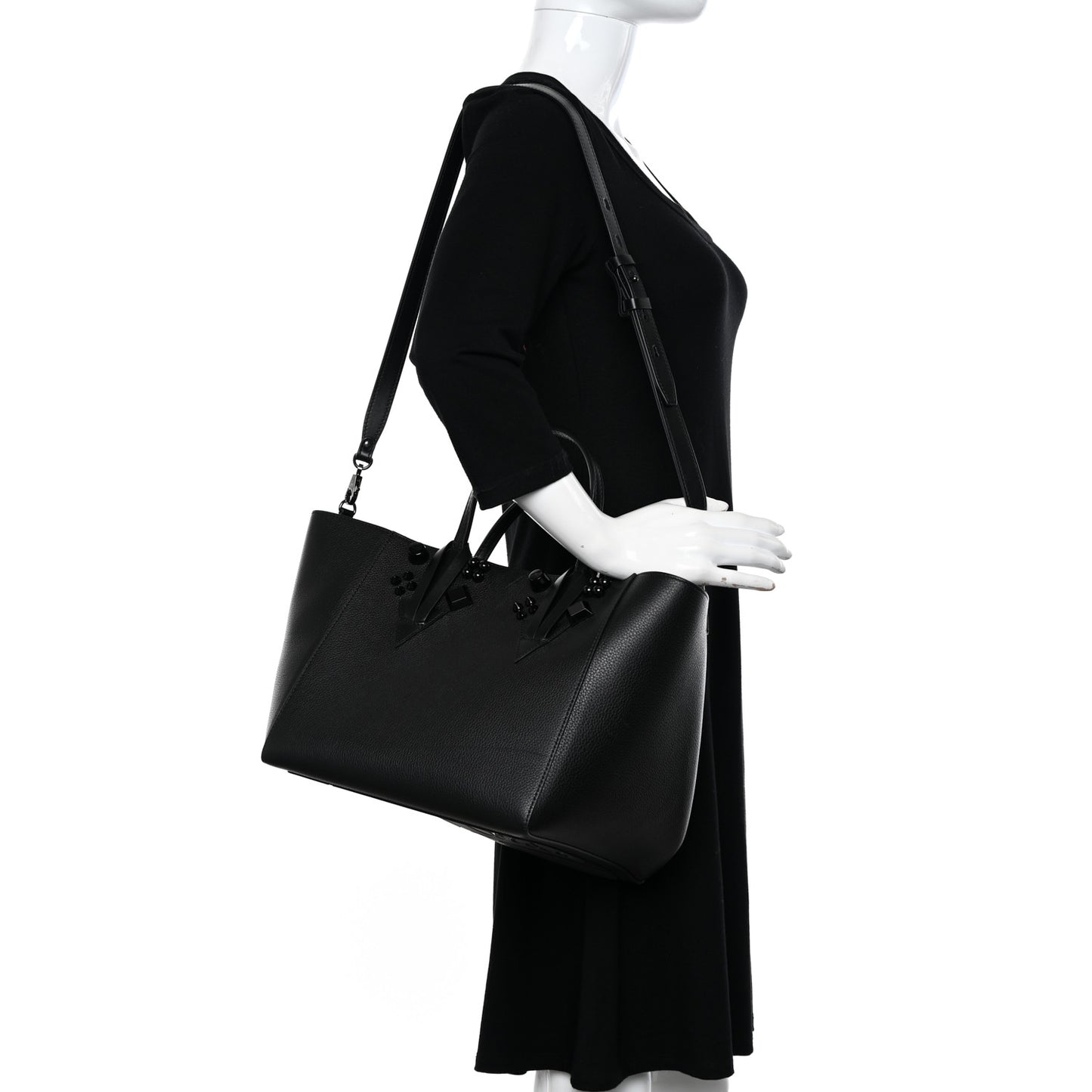 Calfskin Empire Spike Studded Small Cabachic Tote Black