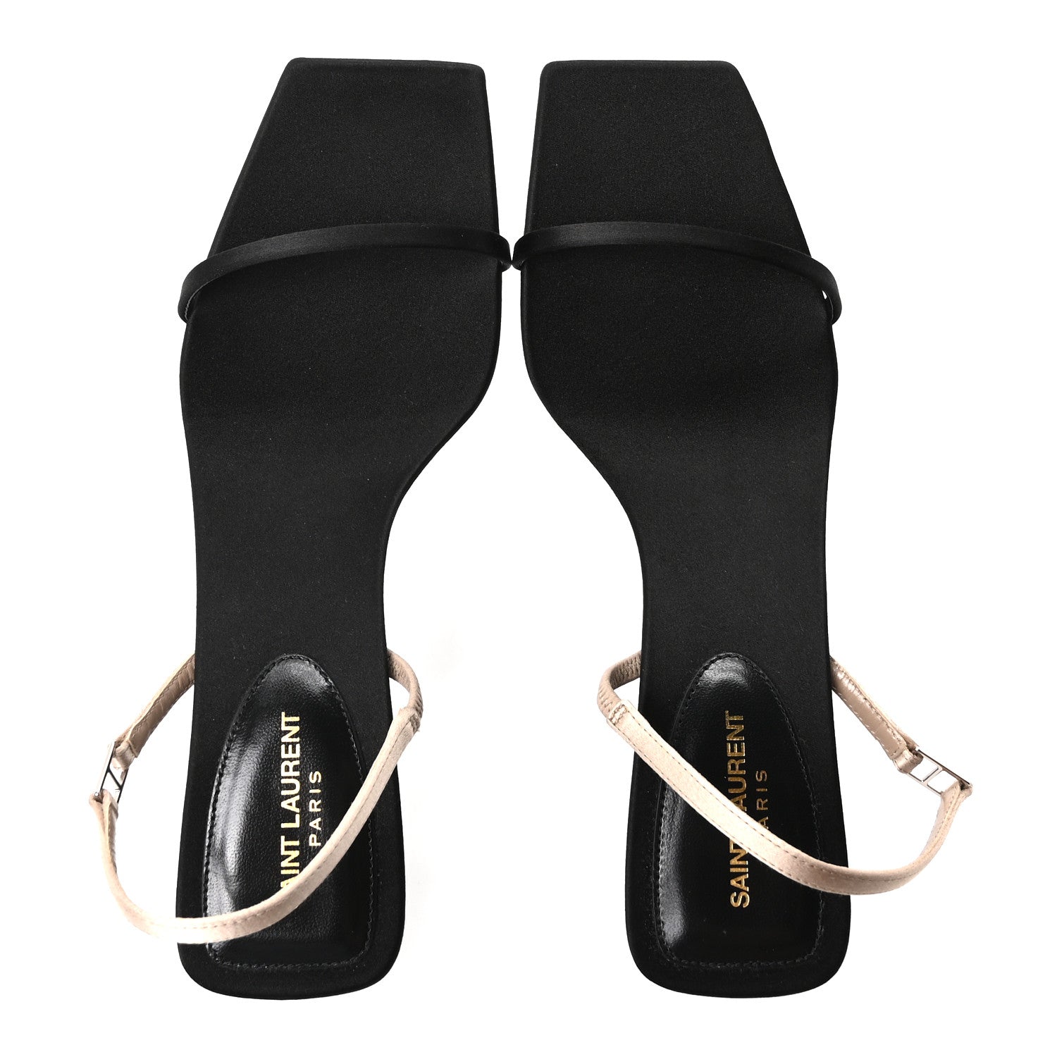 Saint Laurent Satin Slingback Jaspe 55 Sandals  37 Black Partridge Pink 2 of 9