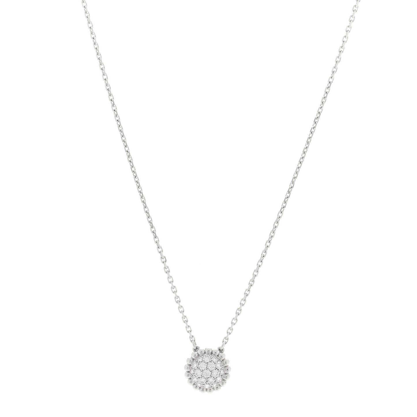 18K White Gold Diamond Perlee Pendant Necklace
