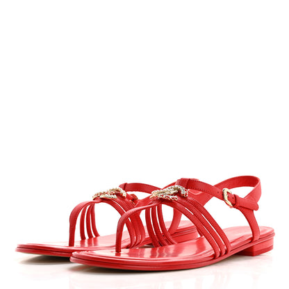 Chanel Lambskin Pearl Crystal CC Thong Sandals 39 Red 3 of 9