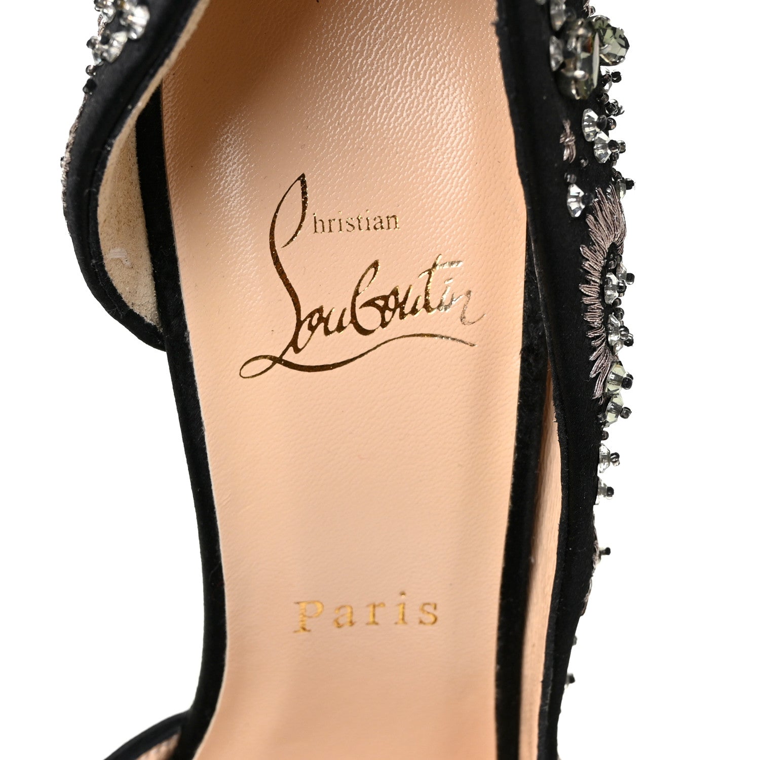 Christian Louboutin Satin Crystal Embellished Artifice 120 Pumps 39.5 Black 7 of 7