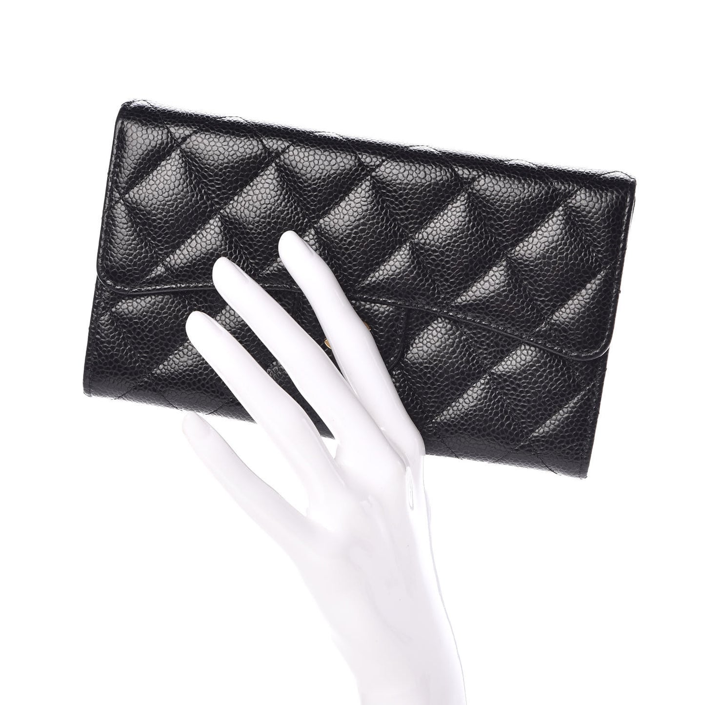 Caviar Quilted Large Flap Wallet Black