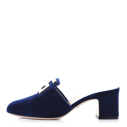 Gucci Velvet Crystal Square G Madelyn Mules 36 Cobalt Blue 1 of 11