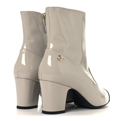 Chanel Patent Calfskin Ankle Boots 38.5 Light Gray Black 5 of 10