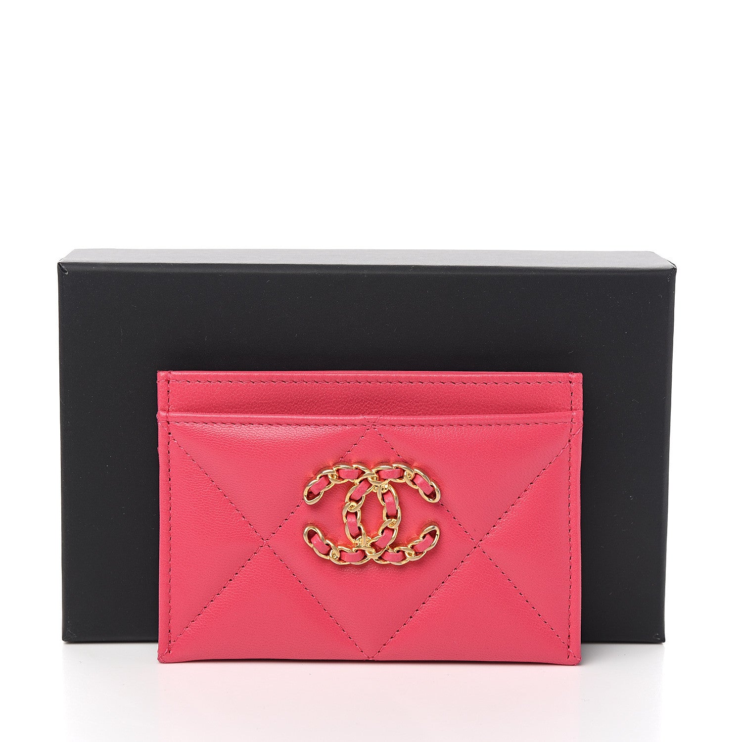 Chanel Shiny Goatskin Quilted 19 Card Holder Dark Pink 8 of 8