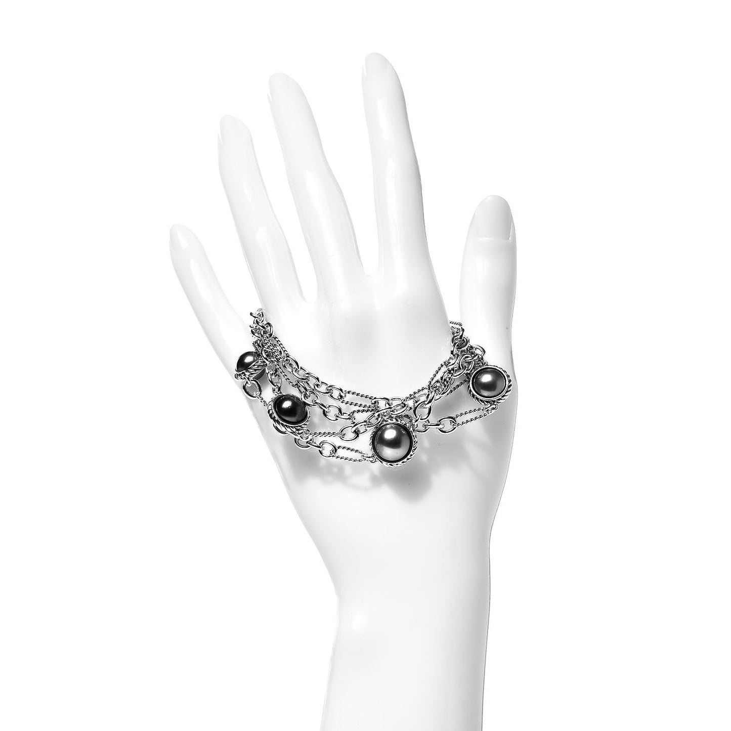 Sterling Silver Tahitian Pearl Four Row Figaro Bracelet