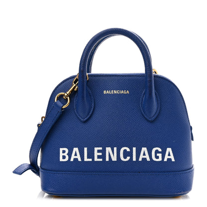 Balenciaga Signature Grained Calfskin Logo S Ville Top Handle Bag Bleu Roi White 1 of 12