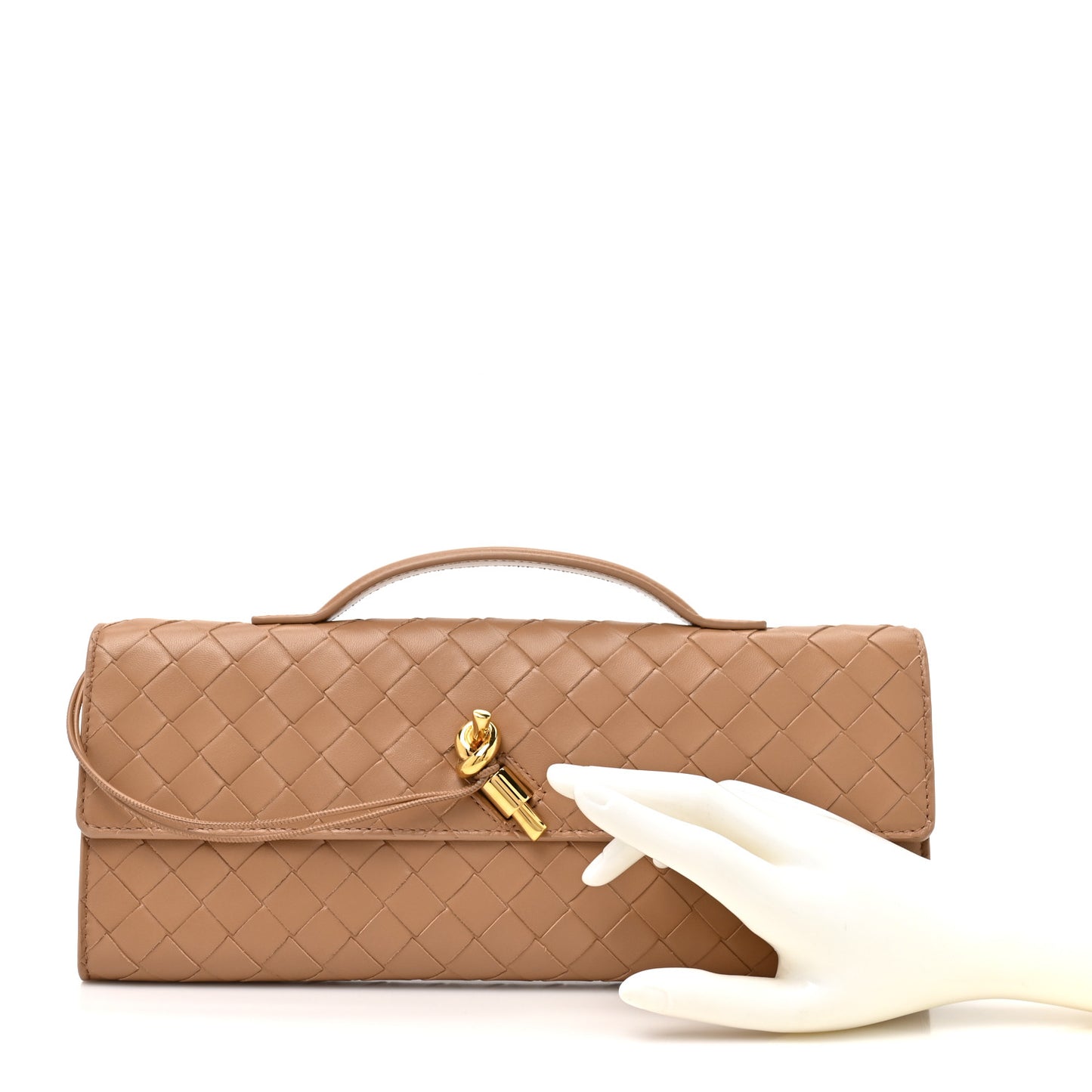 Nappa Intrecciato Long Andiamo Top Handle Clutch Pale Brown