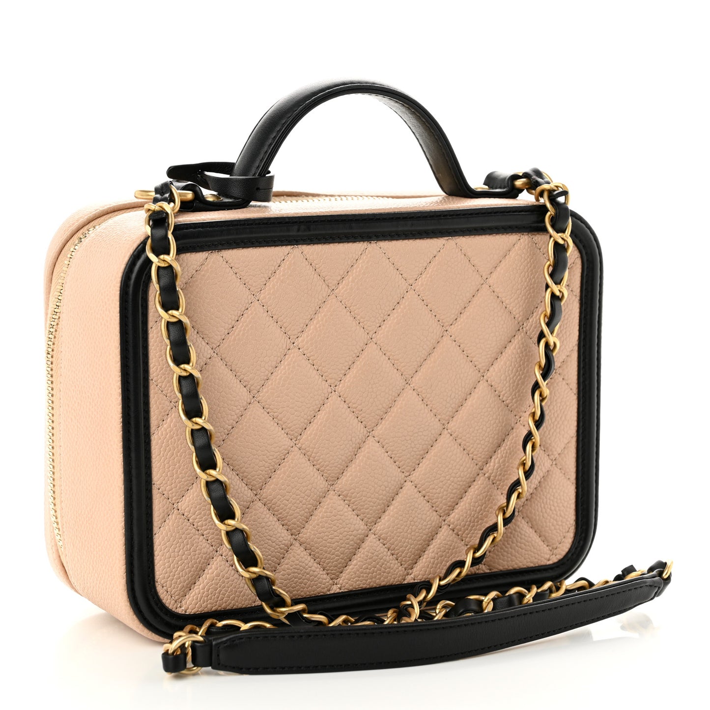 Caviar Quilted Medium CC Filigree Vanity Case Beige Black
