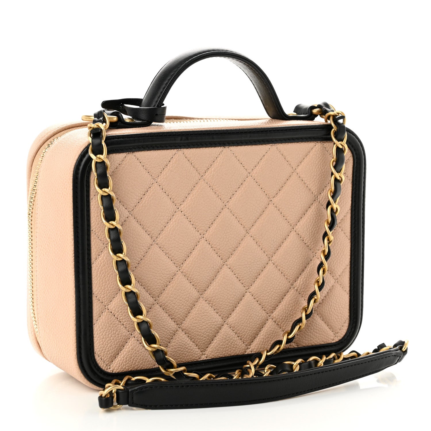 Chanel Caviar Quilted Medium CC Filigree Vanity Case Beige Black 3 of 10