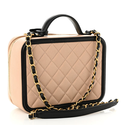 Chanel Caviar Quilted Medium CC Filigree Vanity Case Beige Black 3 of 10