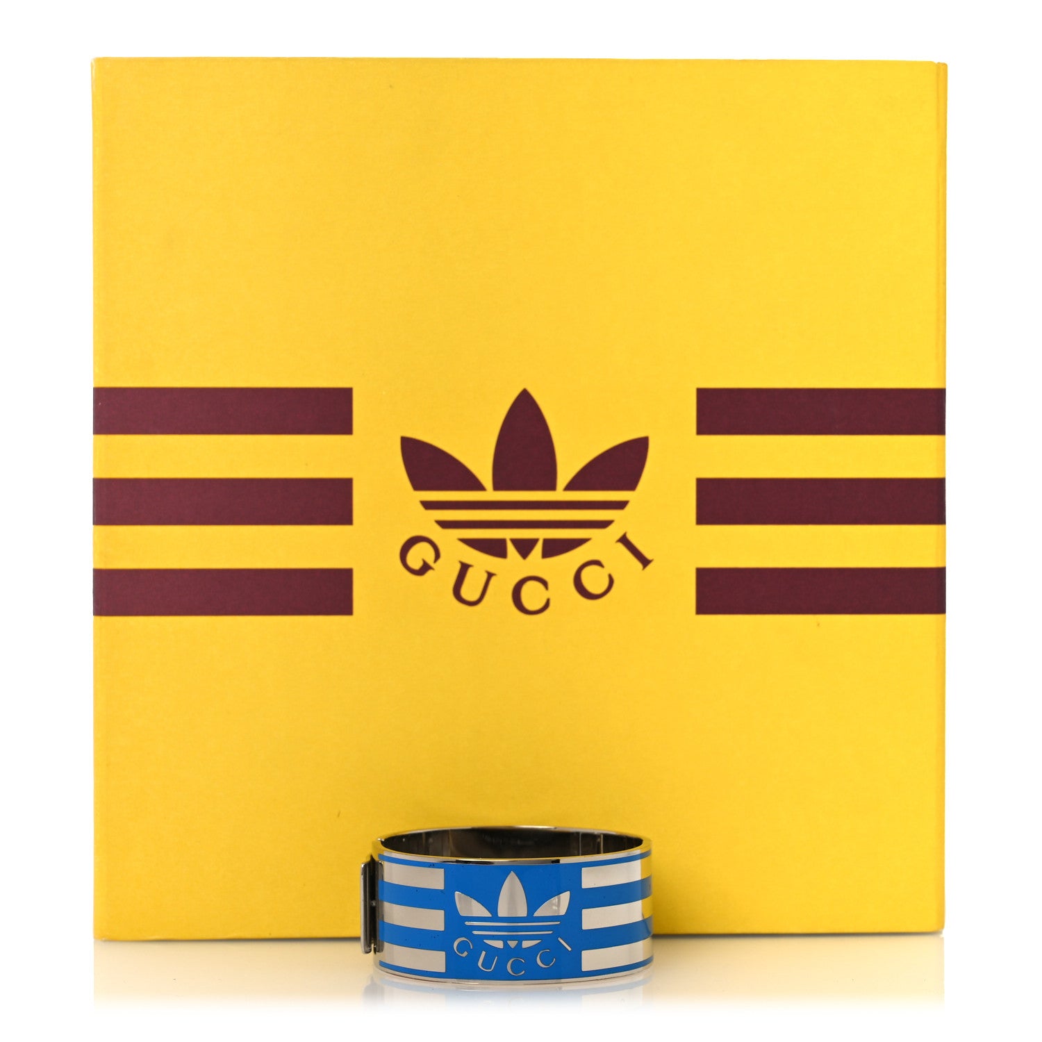 Gucci X ADIDAS Metal Enamel Cuff Bracelet S Silver Blue 1721951