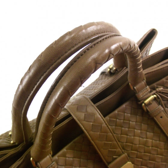 Leather Intrecciato Roma Tote Brown