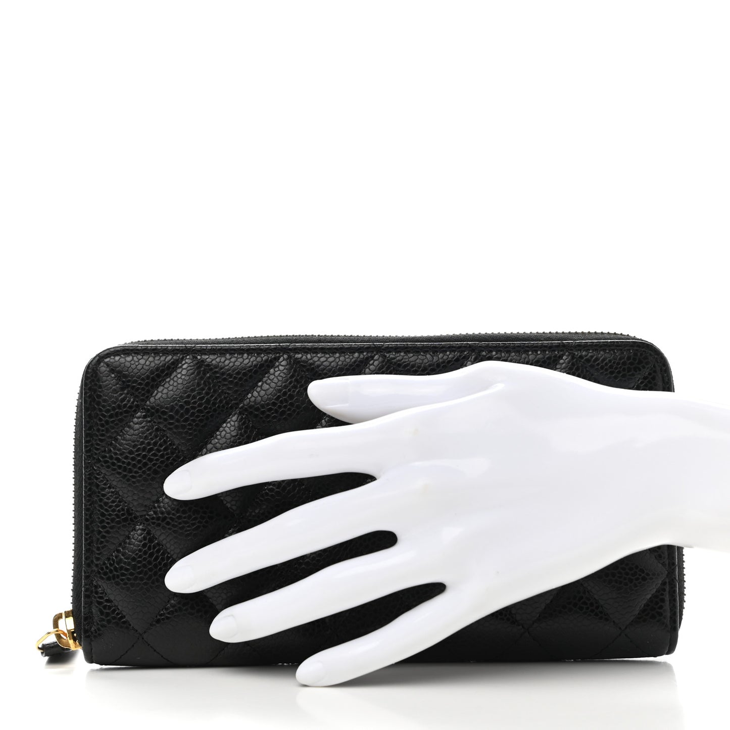 Caviar Quilted Large Gusset Zip Around Wallet Black