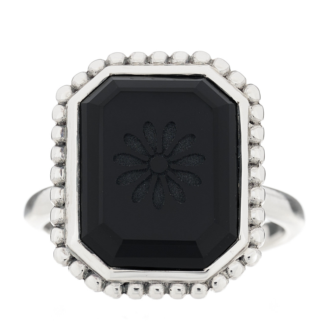 Tiffany Sterling Silver Black Onyx Ziegfeld Daisy Ring 55 7.25 1 of 6