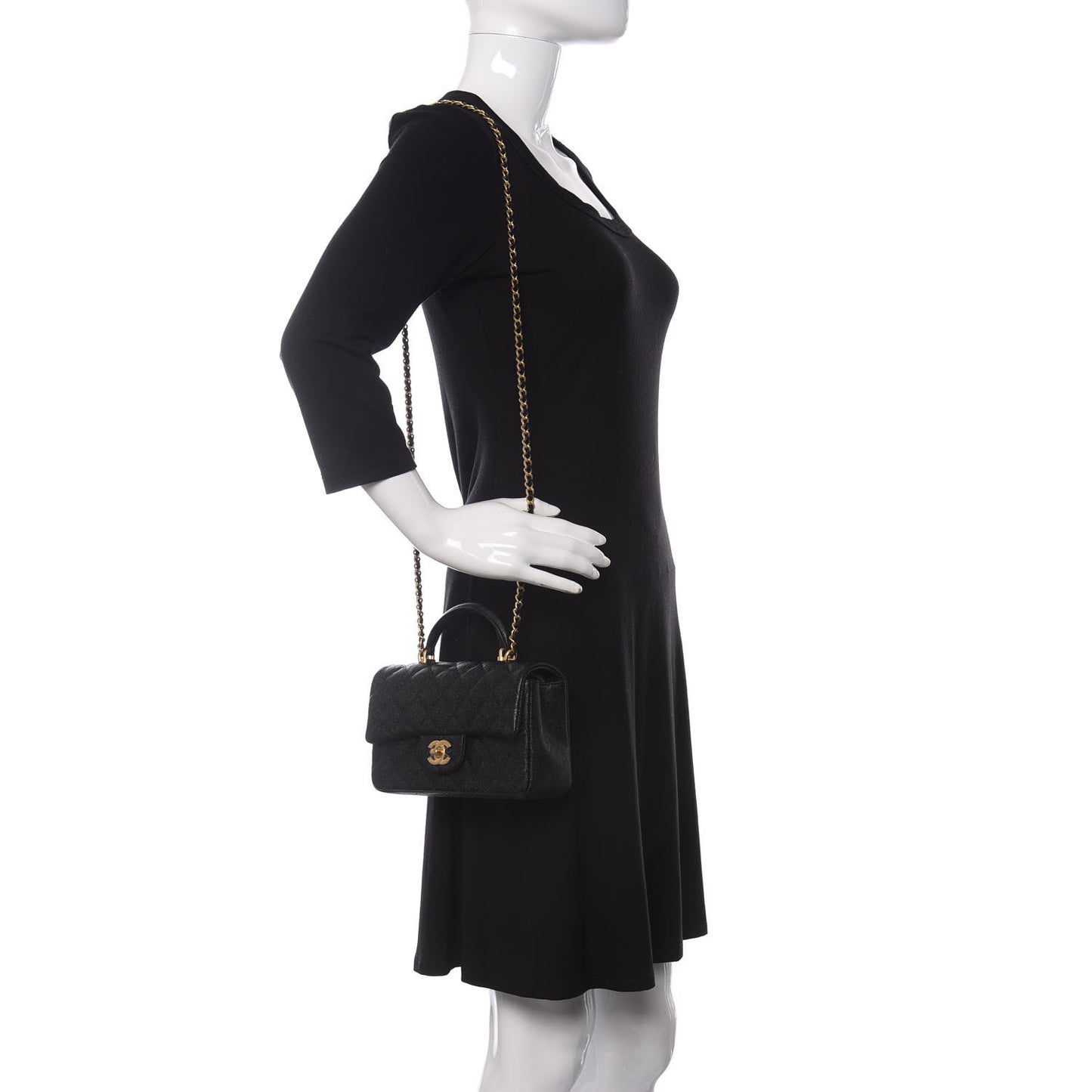 Caviar Quilted Mini Top Handle Rectangular Flap Black