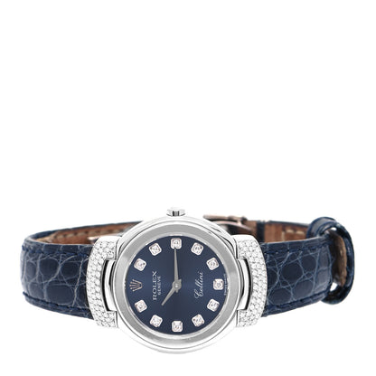 Rolex 18K White Gold Alligator Diamond 26mm Cellini Quartz Watch Blue 6672 2 of 4