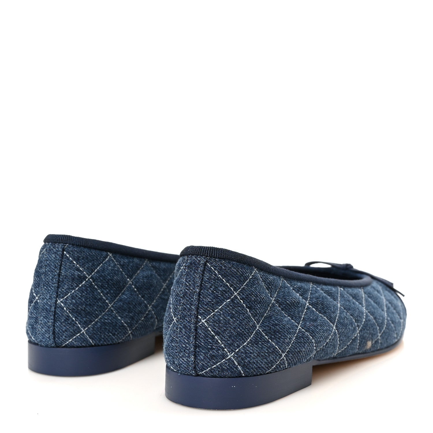 Chanel Washed Denim Quilted Cap Toe CC Ballerina Flats 37.5 Blue 5 of 10