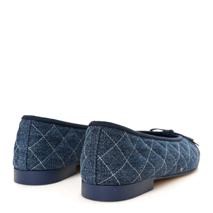 Chanel Washed Denim Quilted Cap Toe CC Ballerina Flats 37.5 Blue 5 of 10