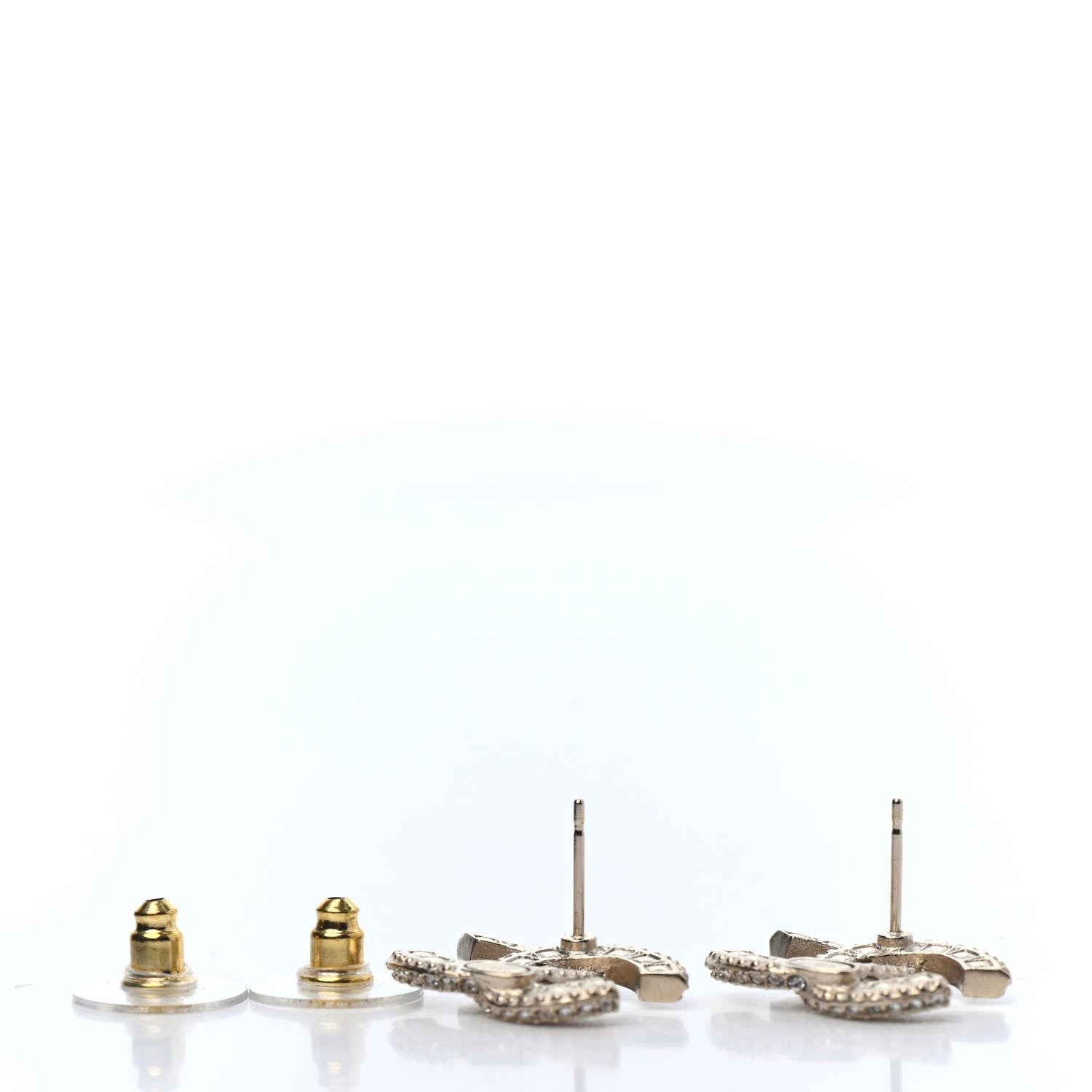Chanel Crystal Timeless CC Earrings Light Gold 3 of 4
