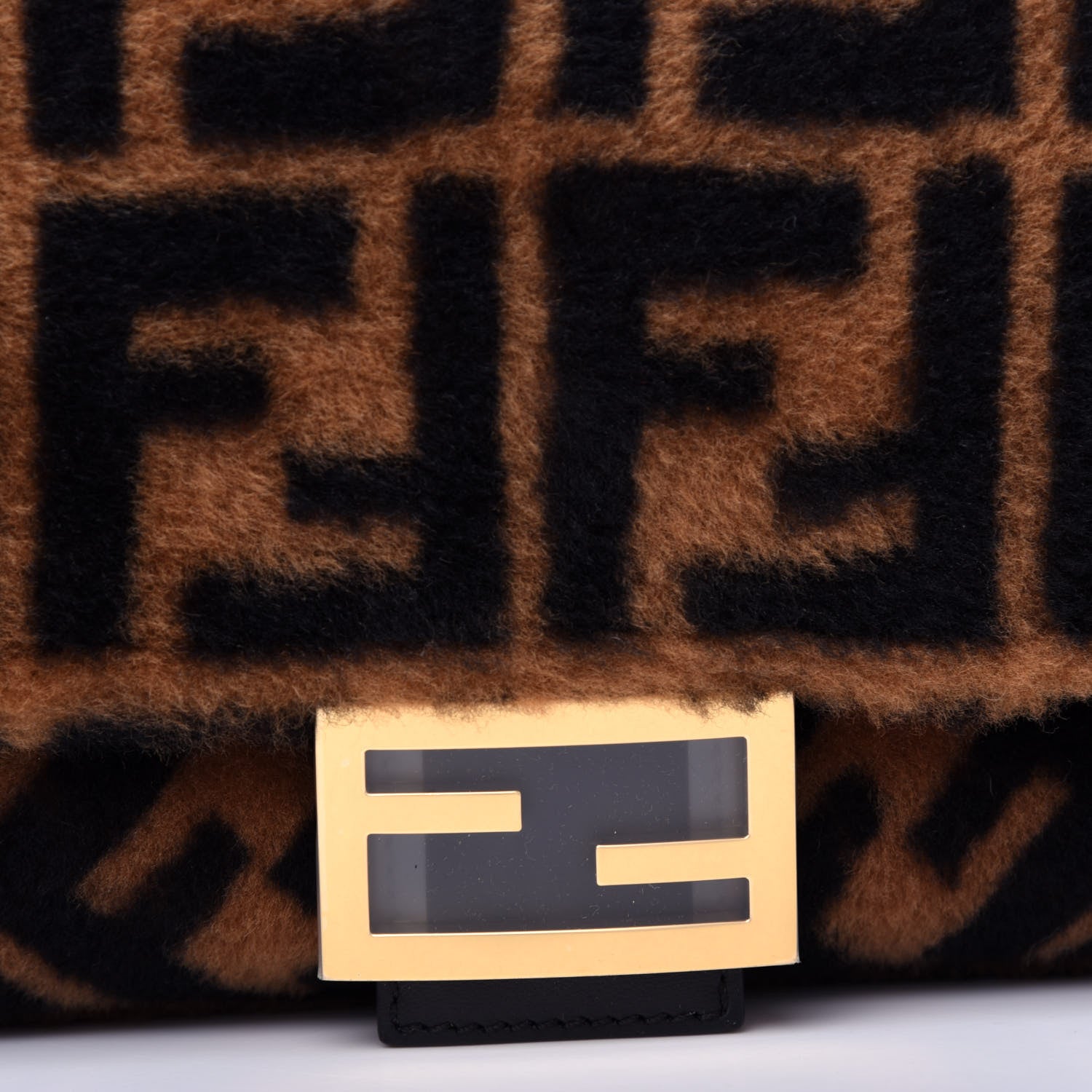 Fendi Shearling Vitello Dolce Macro FF 1974 Baguette Tobacco Black 10 of 10