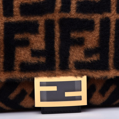 Fendi Shearling Vitello Dolce Macro FF 1974 Baguette Tobacco Black 10 of 10