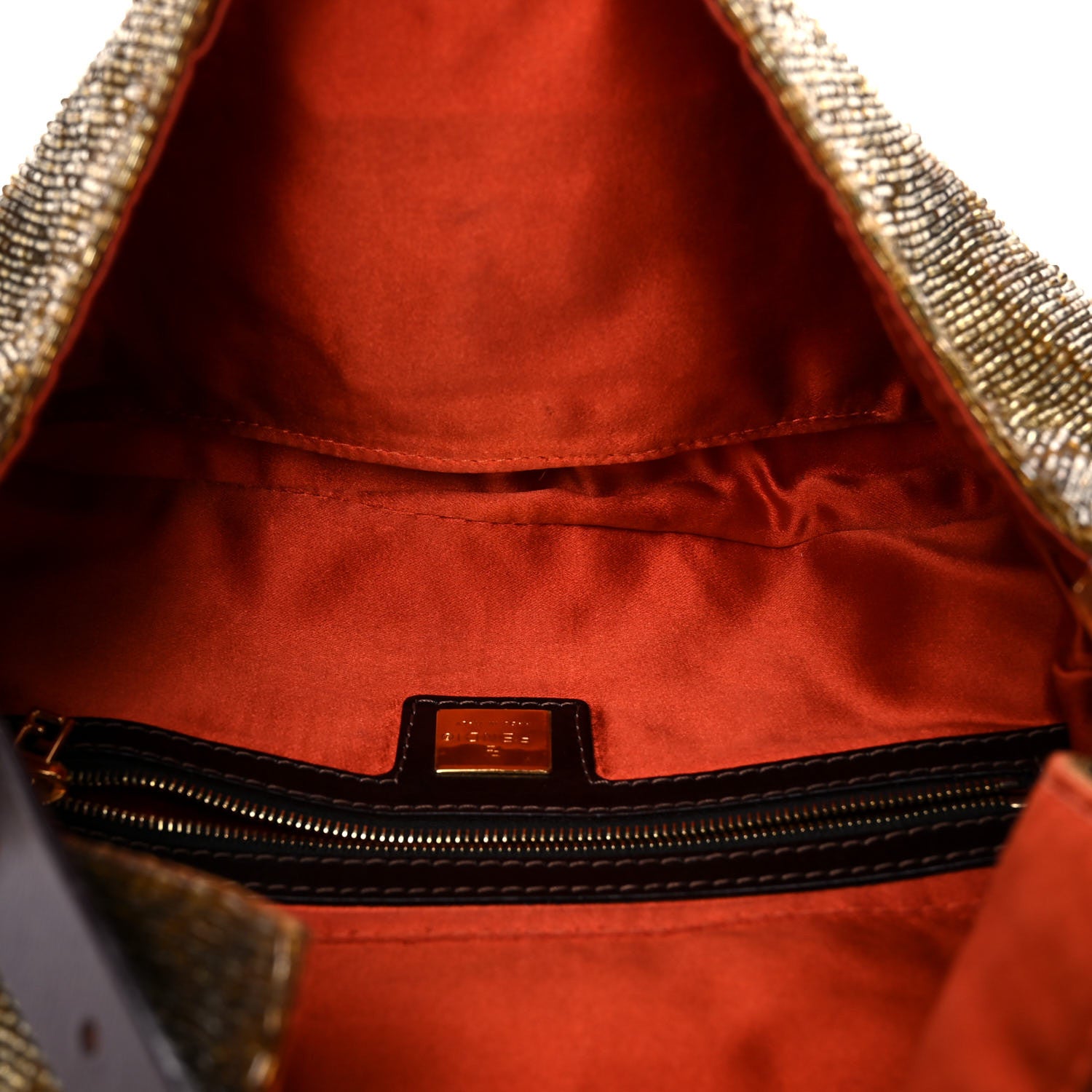 Fendi Beaded Baguette Beige Gold 5 of 21