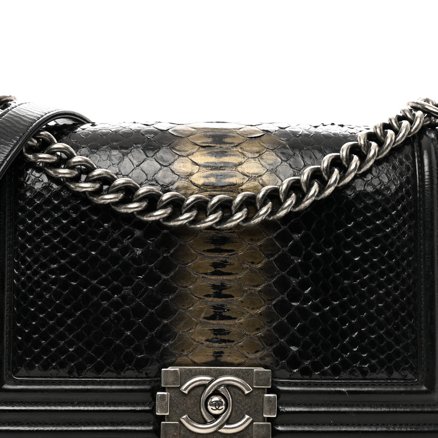 Chanel Patent Snakeskin Medium Boy Flap Black 5 of 11