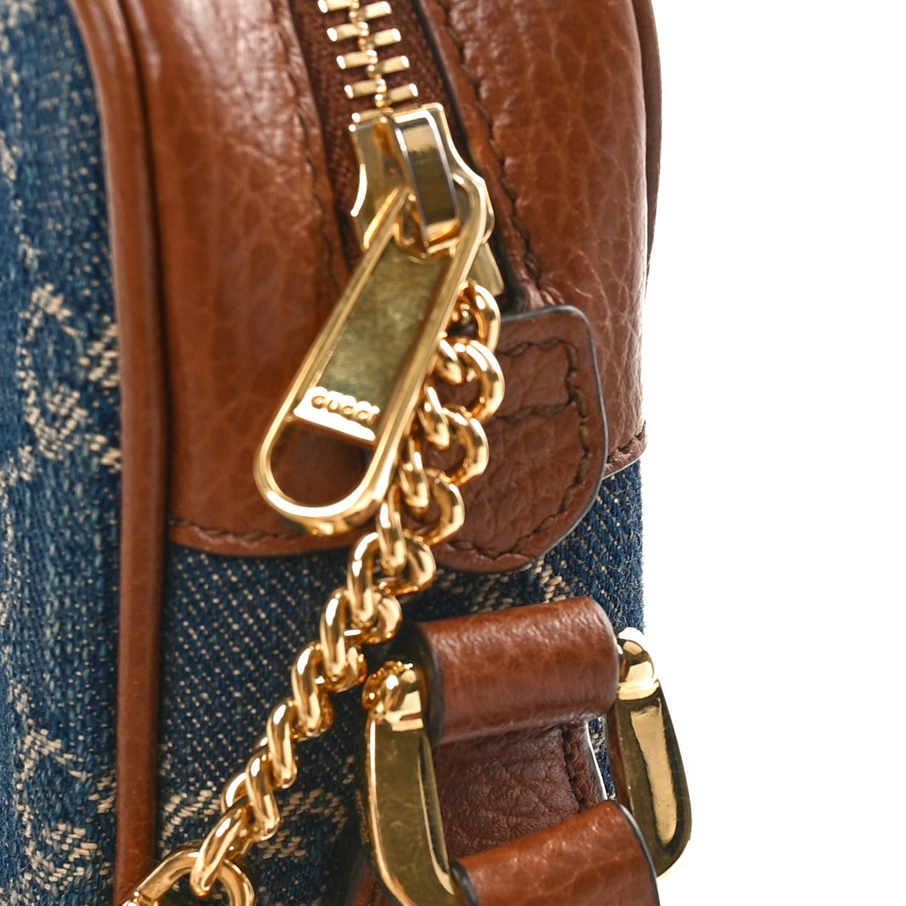 New Denim GG Monogram Dollar Calfskin Mini Ophidia Shoulder Bag Blue Tea Cuir Epilog