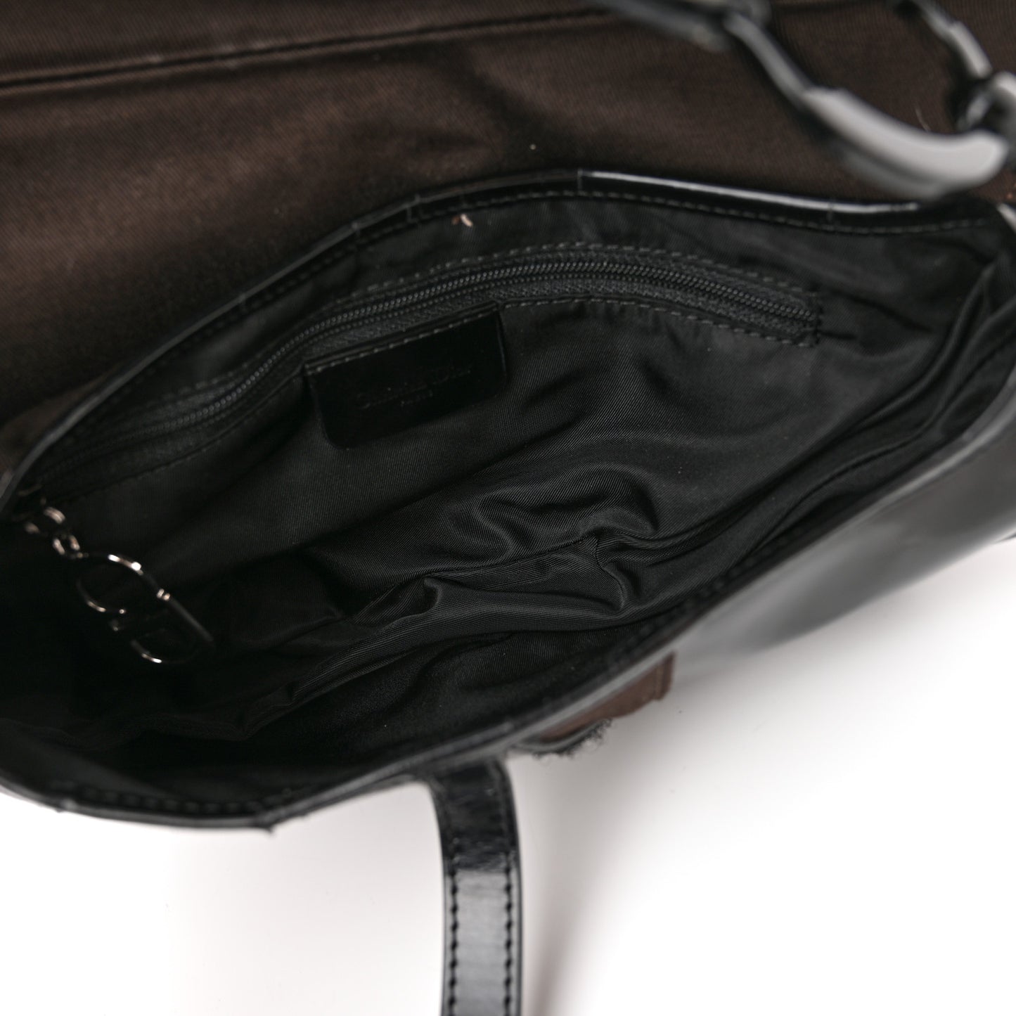 Canvas Patent Calfskin Saddle Bag Brown Black